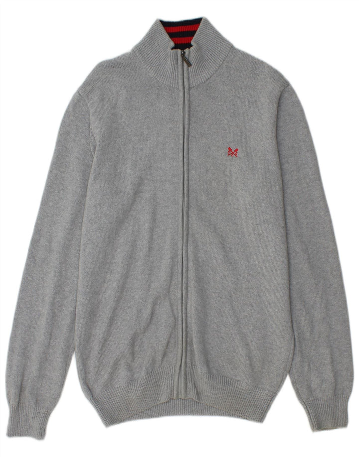 CREW CLOTHING Pull Cardigan Homme Gris Moyen Coton