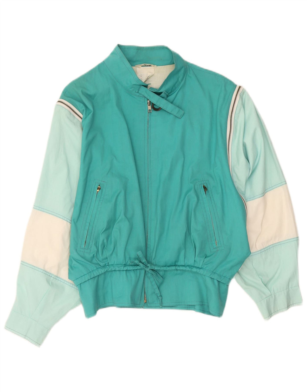 veste bomber femme vintage UK 12 Medium Turquoise Colourblock Polyester