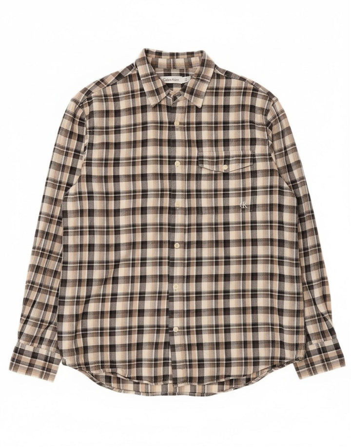 Calvin Klein Chemise en flanelle pour homme en coton à carreaux beige moyen