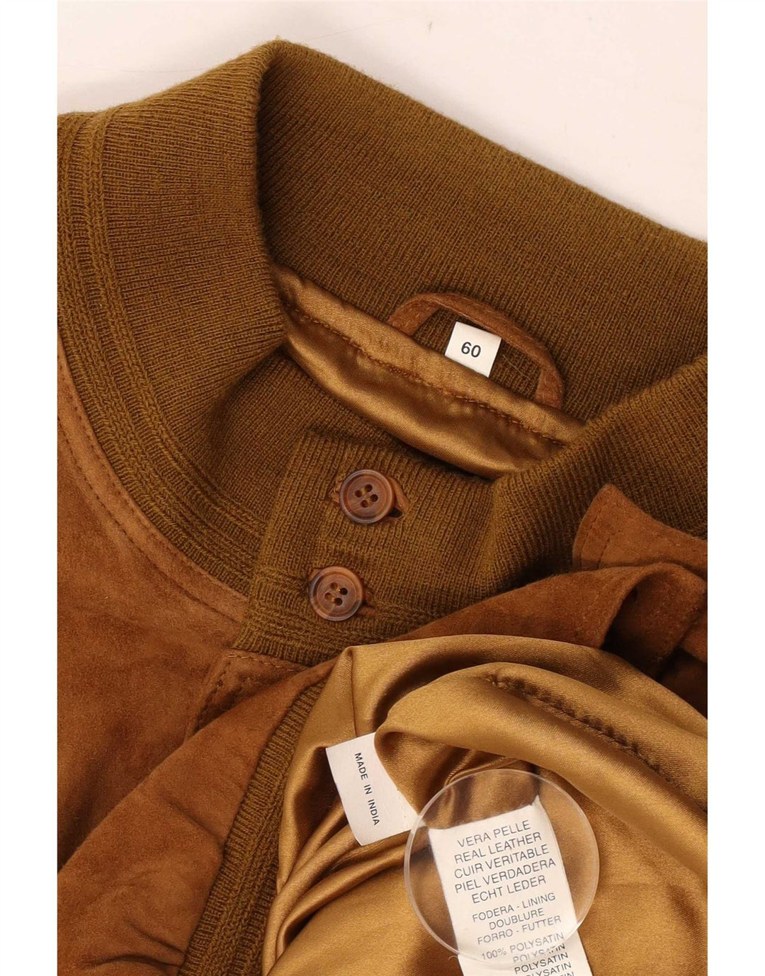 vintage Mens Suede Bomber Jacket IT 60 5XL Cuir Marron