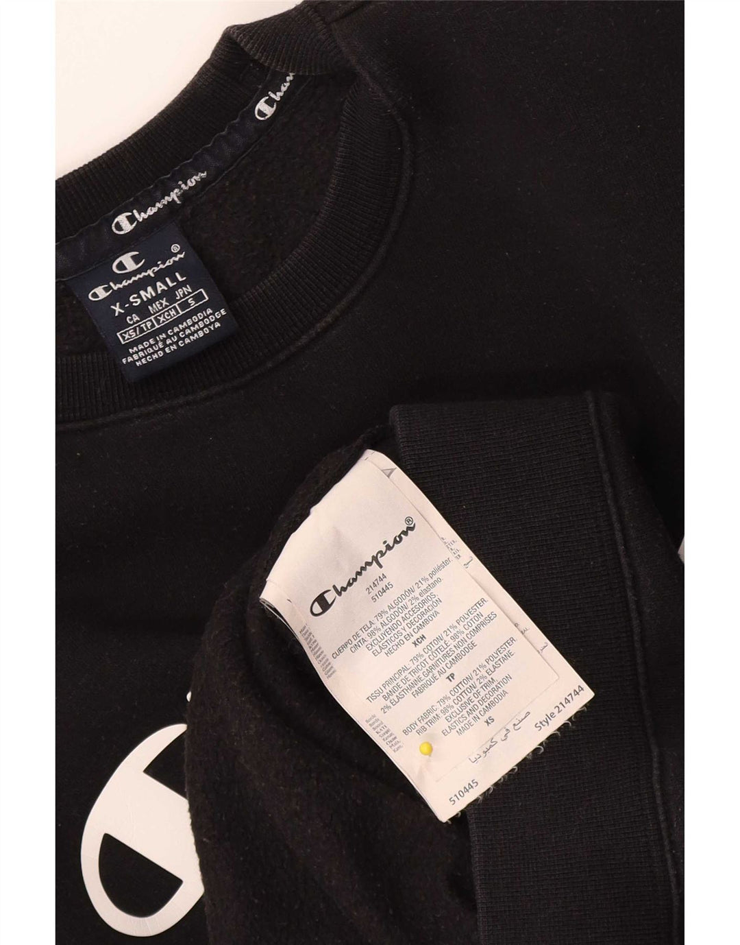 Champion Sweat-Shirt Graphique Homme XS Noir Coton