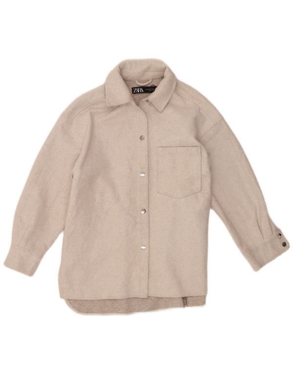 Zara Veste Shacket Femme UK 6 XS Beige Polyester