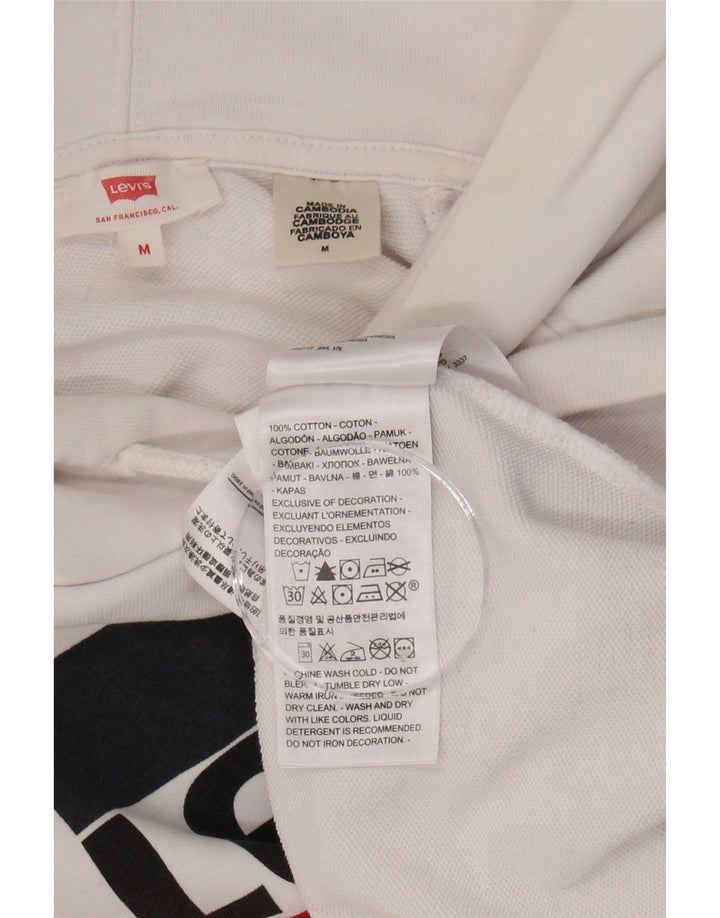 LEVI'S Mens Graphic Hoodie Jumper Medium White Cotton Vintage Levi's and Second-Hand Levi's from Messina Hembry 