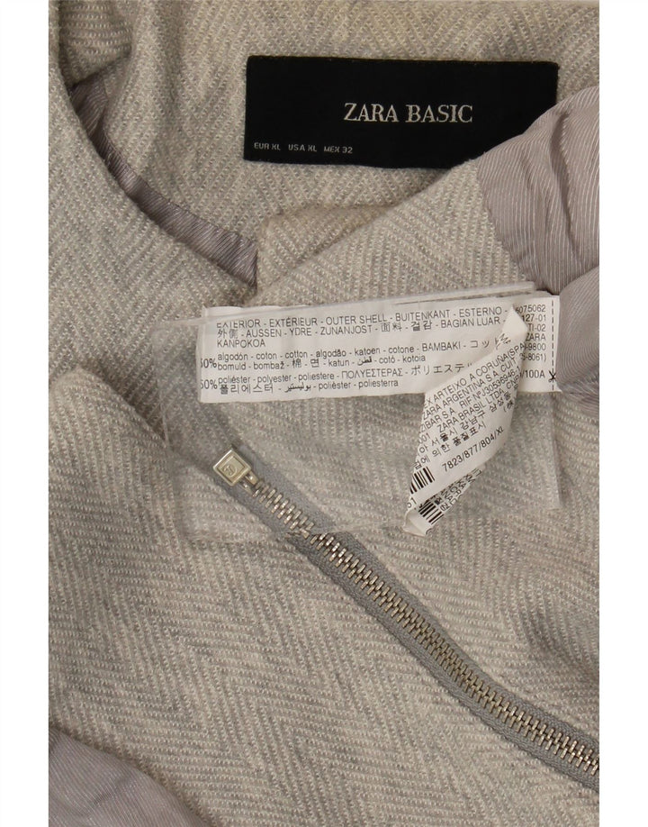 Zara Womens Full Zip Blazer Jacket UK 18 XL Gris Chevrons Coton