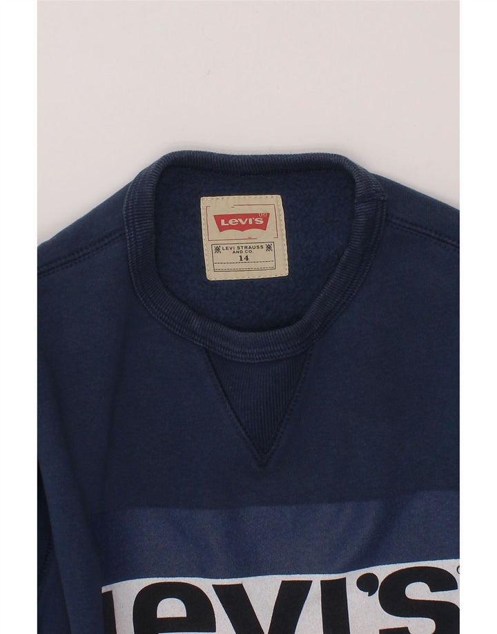 LEVI'S Boys Graphic Sweatshirt Jumper 13-14 Years Navy Blue Cotton Vintage Levi's and Second-Hand Levi's from Messina Hembry 