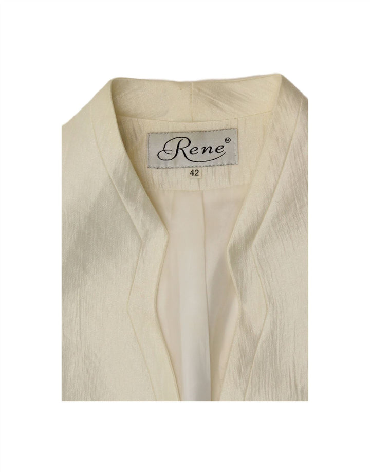 RENE Womens 1 Button Short Sleeve Blazer Jacket IT 42 Medium Off White