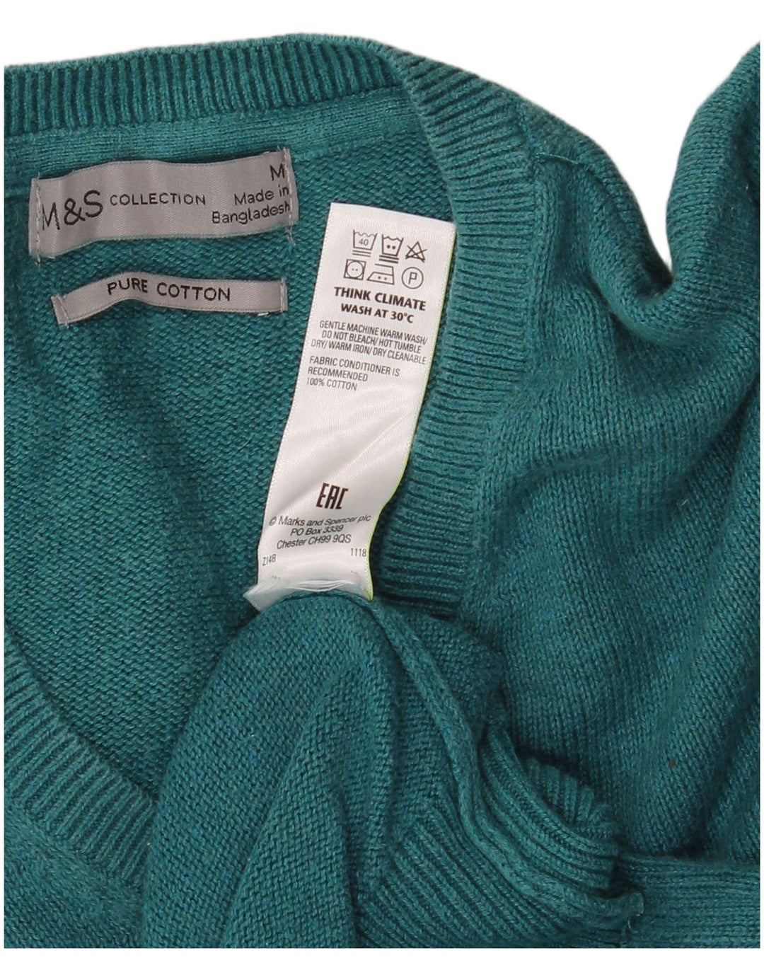 Marks & Spencer Pull Col V Homme Vert Moyen Coton