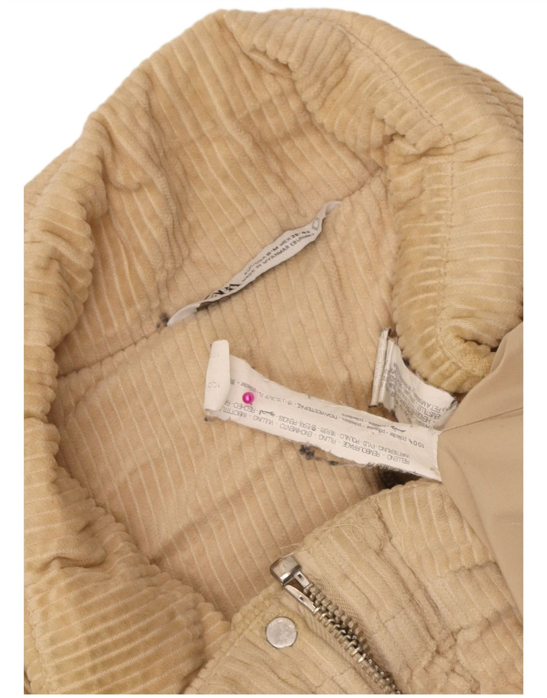 Zara Veste matelassée en velours côtelé pour homme UK 38 Small Beige Polyester