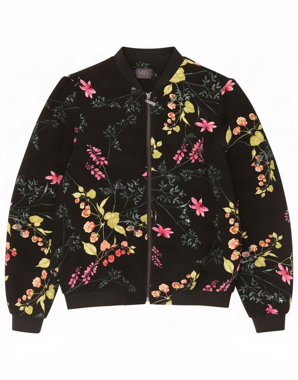 Marks & Spencer Veste bomber surdimensionnée pour femme UK 10 Petit motif floral noir