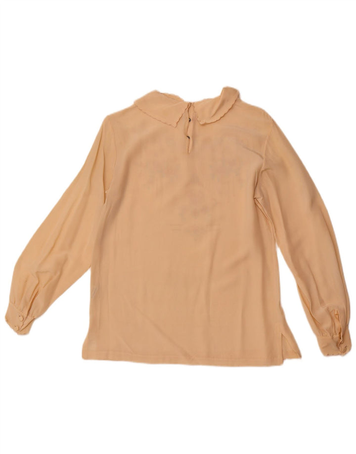 VINTAGE Femme Chemise à manches longues Blouse EU 36 Petite Soie Florale Beige