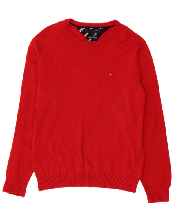 Tommy Hilfiger Mens Boat Neck Jumper Sweater Large Red Lambswool
