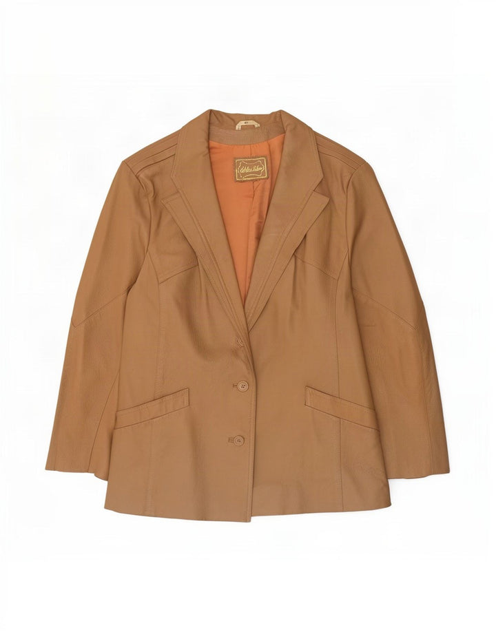vintage Femme 3 Boutons Veste Blazer En Cuir EU 46 XL Beige