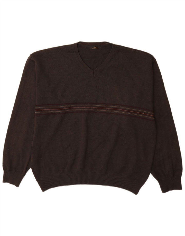 St Michael Pull Col V Homme XL Gris Rayé Acrylique