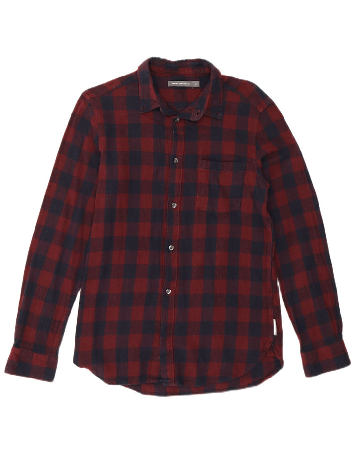 French Connection Chemise en Flanelle Homme Bordeaux Moyen en Coton Vichy