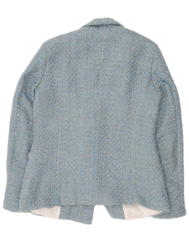 vintage Femme Double Breasted Blazer Veste UK 10 Petit Bleu Moucheté