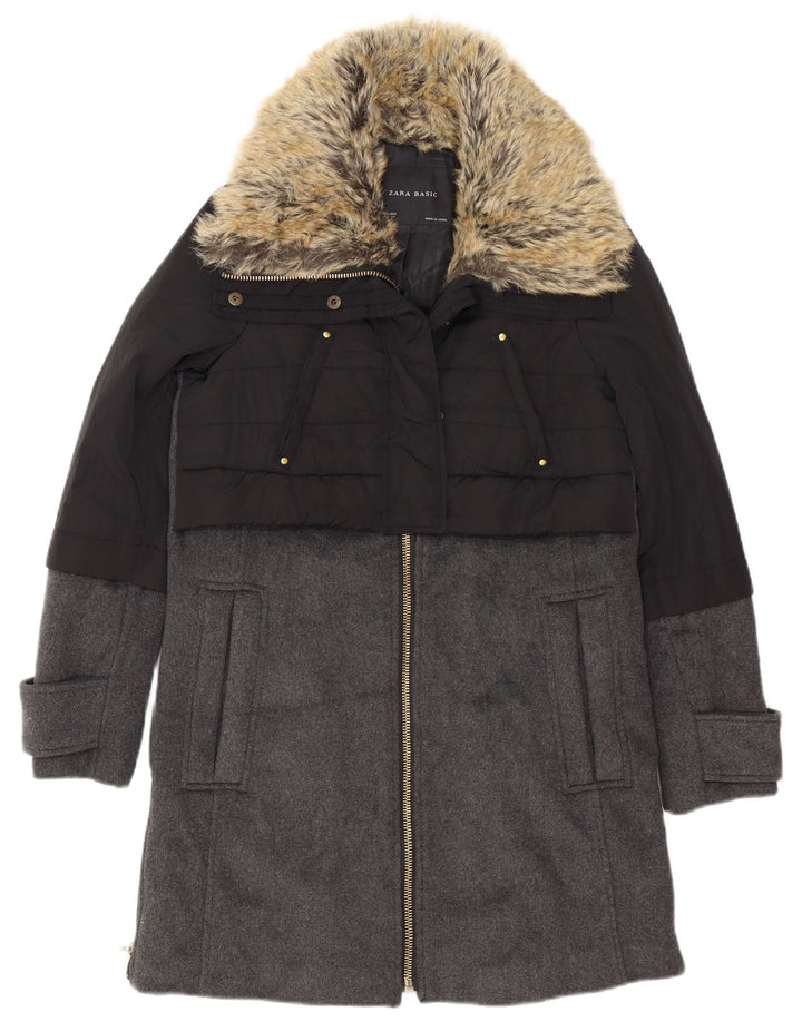 Zara Manteau surdimensionné pour femme UK 6 XS Noir Colourblock