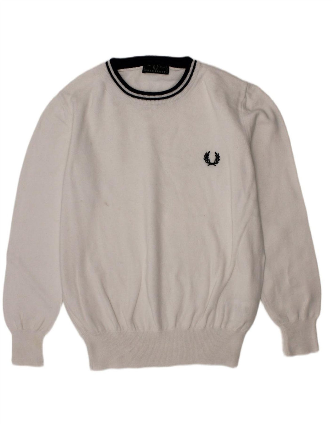 FRED PERRY Boys Crew Neck Jumper Sweater 7-8 Years White Cotton