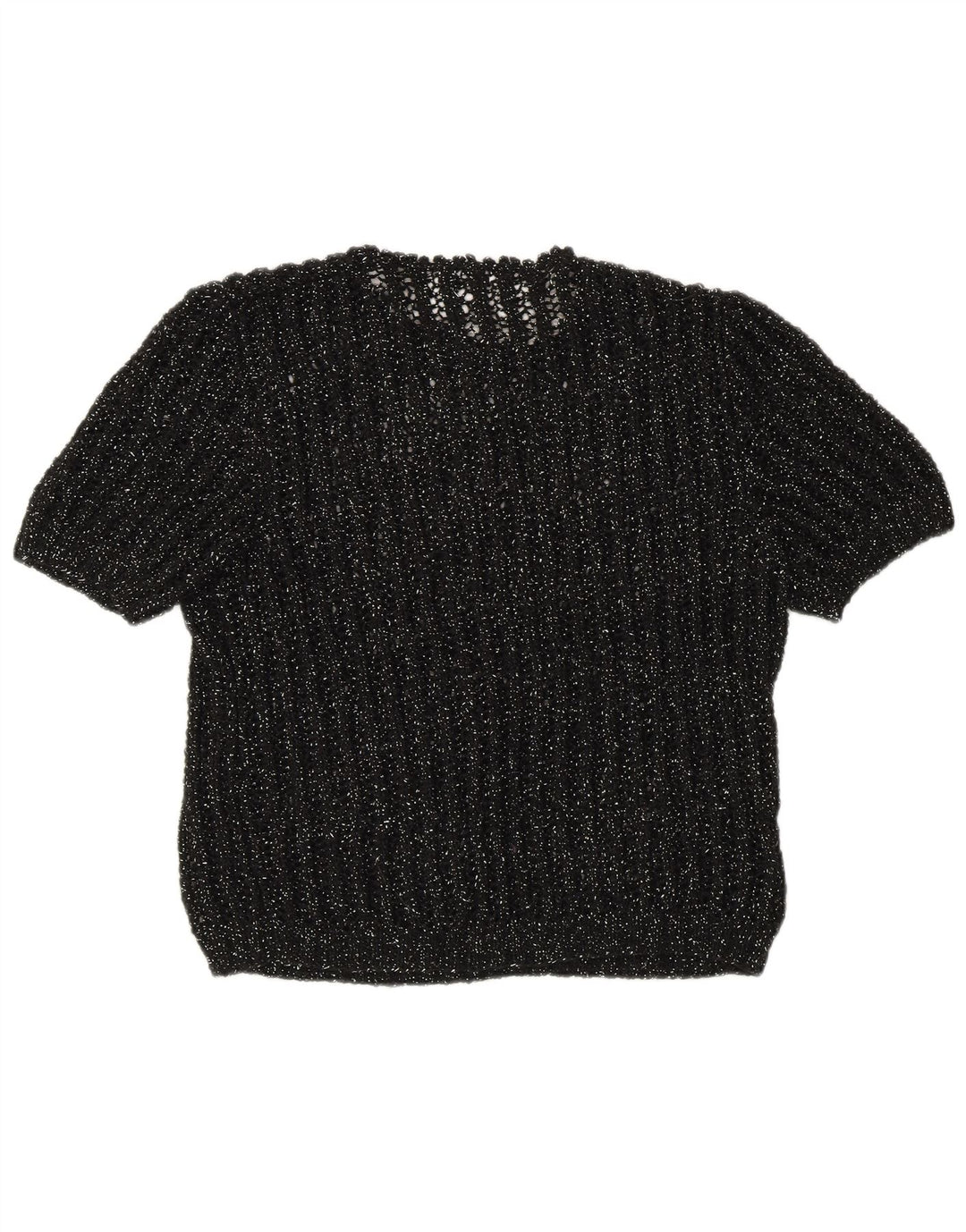 vintage Femmes Manches Courtes Crew Neck Jumper Pull UK 12 Moyen Noir