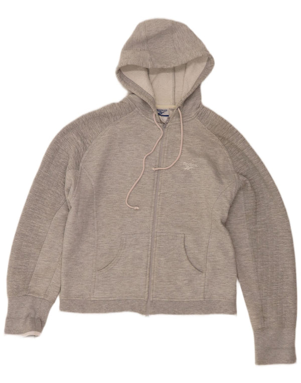 Reebok Pull à capuche zippé pour femme UK 12 Gris moyen chiné en coton