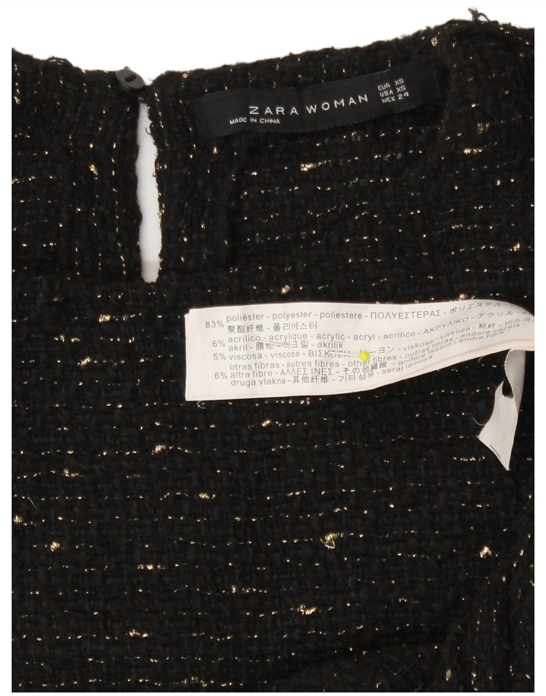 Zara Femme Haut Oversize Manches 3/4 UK 6 XS Noir Moucheté Polyester