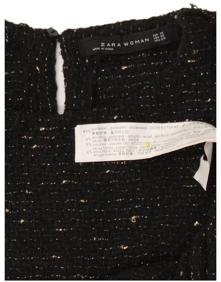 Zara Femme Haut Oversize Manches 3/4 UK 6 XS Noir Moucheté Polyester