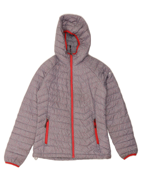 COLUMBIA Womens Hooded Padded Jacket UK 10 Small Grey Spotted Polyester