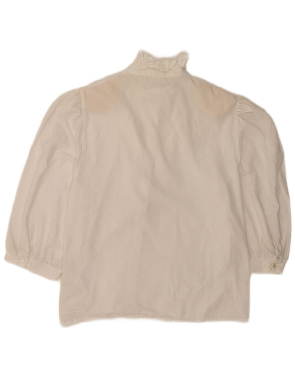 vintage Femmes 3/4 Manches Volants Chemise Chemisier UK 12 Moyen Blanc