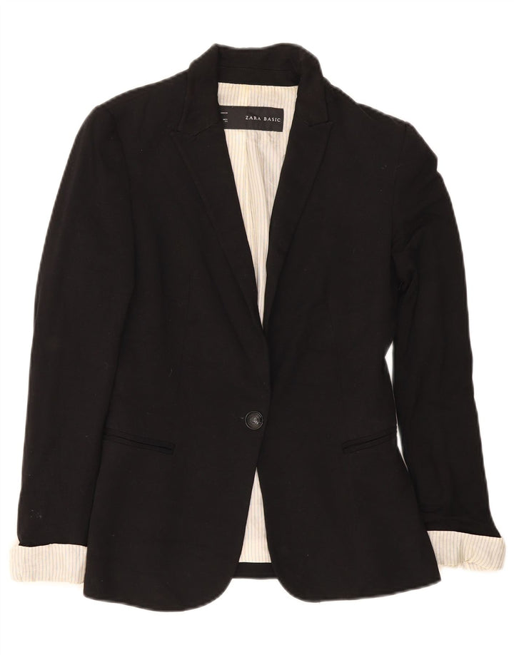 Zara Veste Blazer 1 Bouton Femme UK 6 XS Noir Viscose