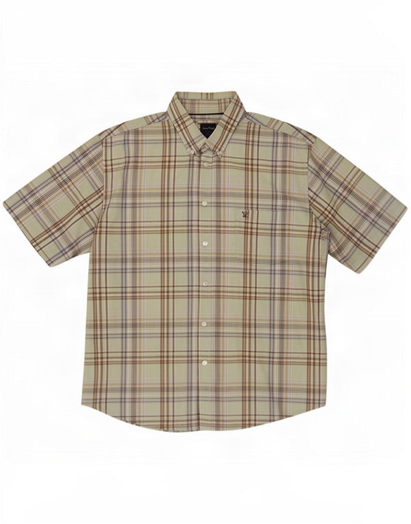 James Pringle Chemise à manches courtes pour homme XL en coton à carreaux vert