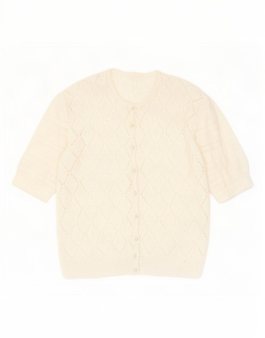 vintage Femmes Voir à travers Cardigan Pull UK 14 Moyen Blanc Moucheté