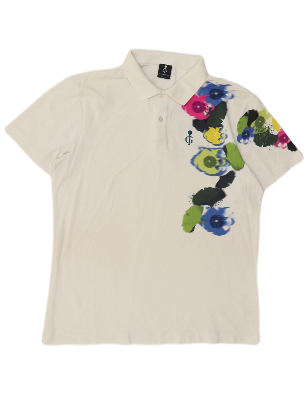 VINTAGE Polo Graphique Homme 2XL Polyamide Floral Blanc Cassé