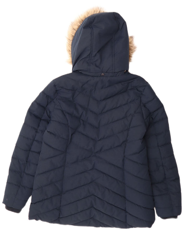 Fat Face Veste matelassée à capuche pour femme UK 14 Large Bleu Marine Polyester