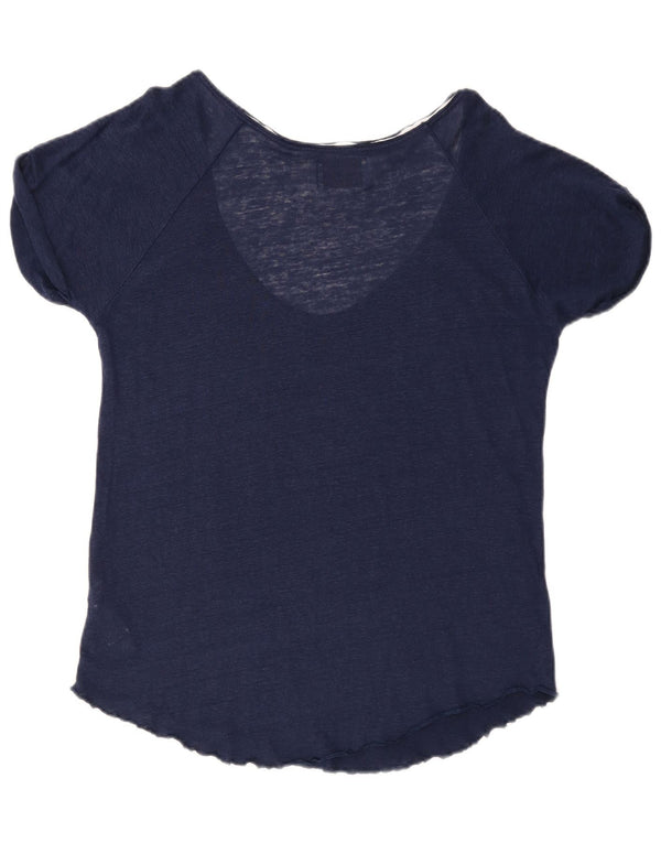 Zara Womens T-Shirt Top UK 16 Large Bleu Marine Lin