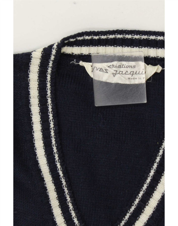 vintage Mens Vest Débardeur Moyen Bleu Marine