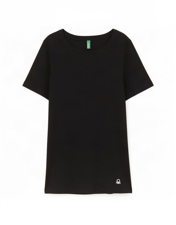Benetton T-Shirt Femme Top UK 8 Small Noir Coton