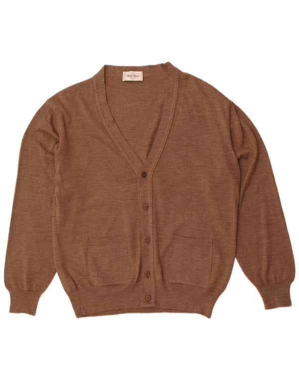 vintage Femme Cardigan Pull UK 14 Grande Laine Brune