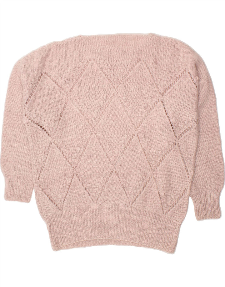 VINTAGE Womens Oversized Boat Neck Jumper Sweater UK 14 Medium Pink Vintage Vintage and Second-Hand Vintage from Messina Hembry 