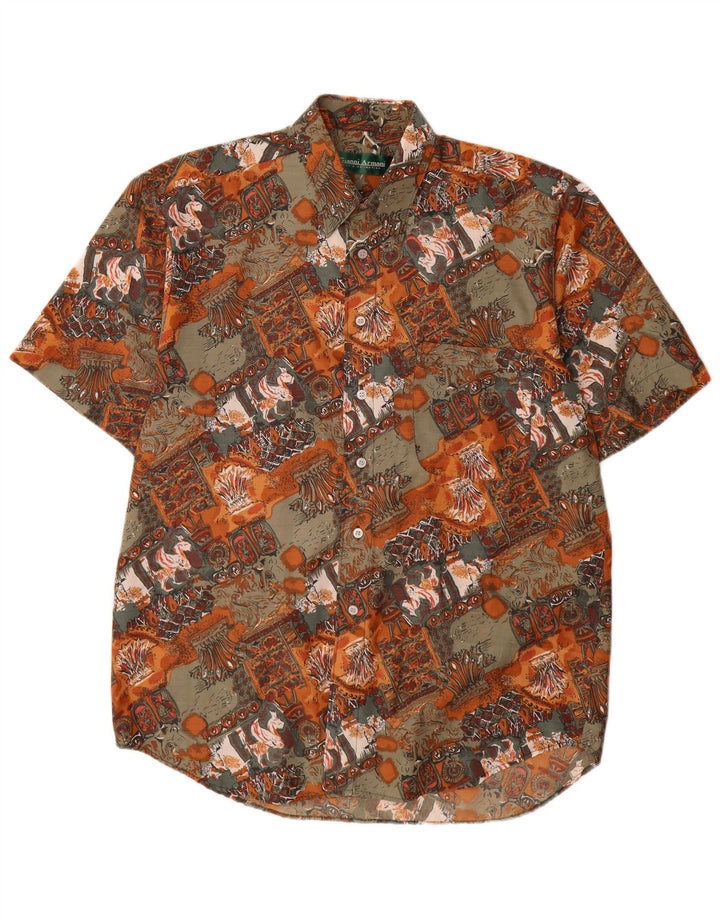 vintage Mens Abstract Pattern Shirt Taille 39 Moyen Multicolore