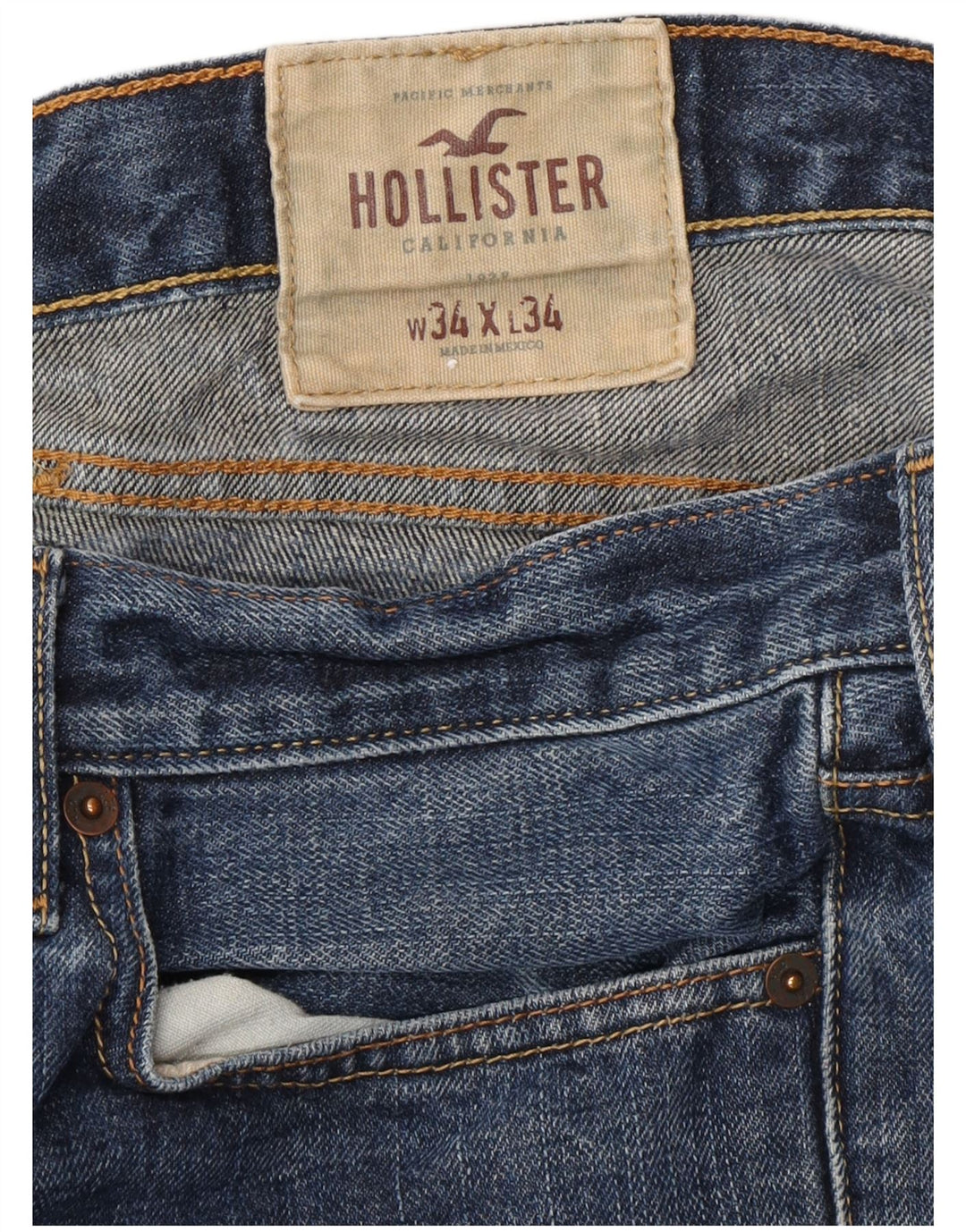 HOLLISTER Jean droit homme W34 L34 bleu coton