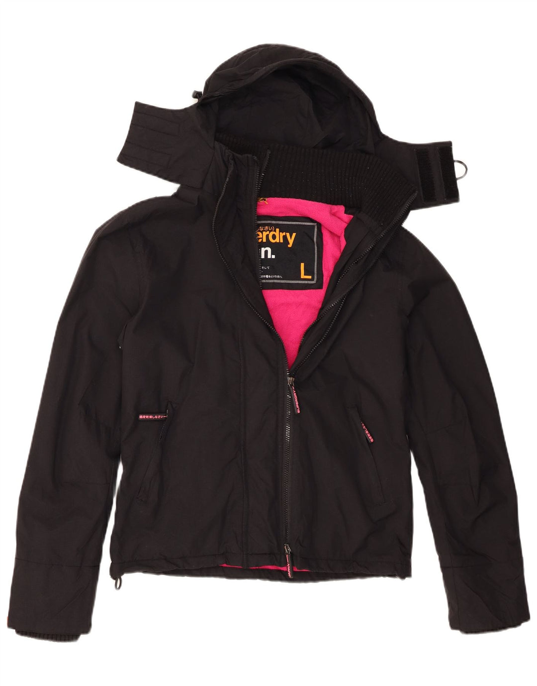 Superdry Veste coupe-vent à capuche pour femme UK 16 Large Noir Nylon