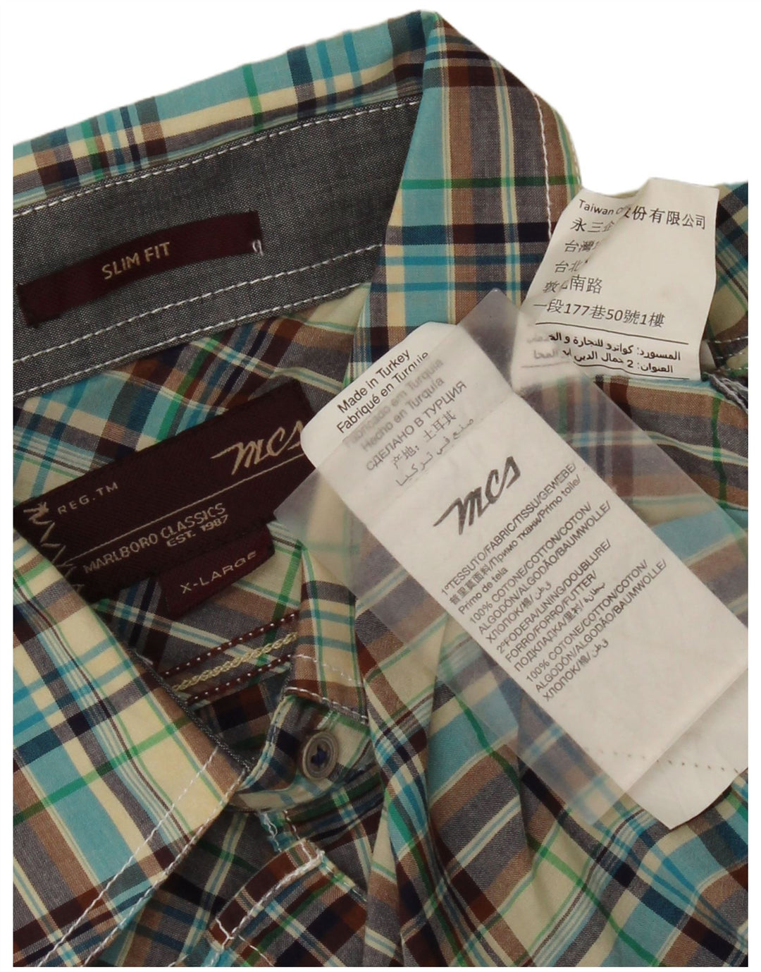 Marlboro Classics Chemise à manches courtes coupe slim pour homme XL carreaux multicolores