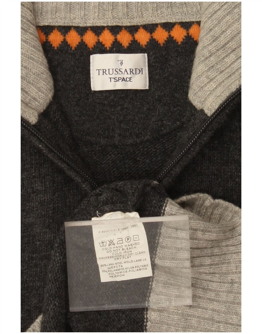 TRUSSARDI Pull Col Zippé Homme Gris Moyen Laine Colorblock