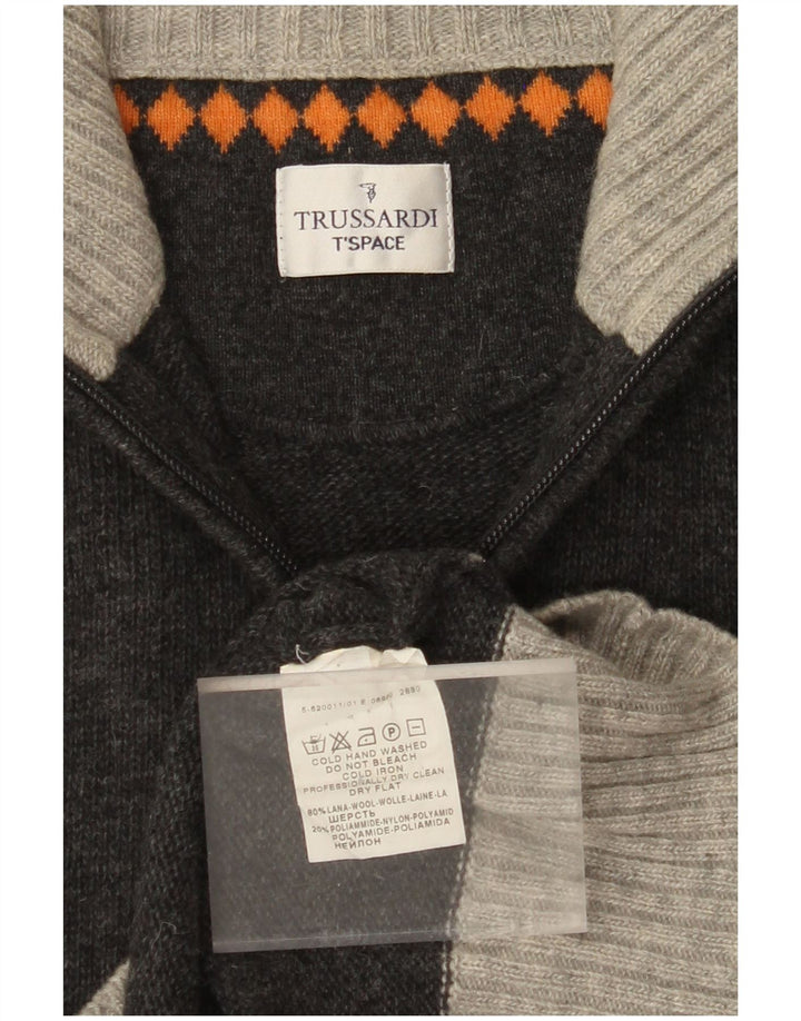 TRUSSARDI Pull Col Zippé Homme Gris Moyen Laine Colorblock