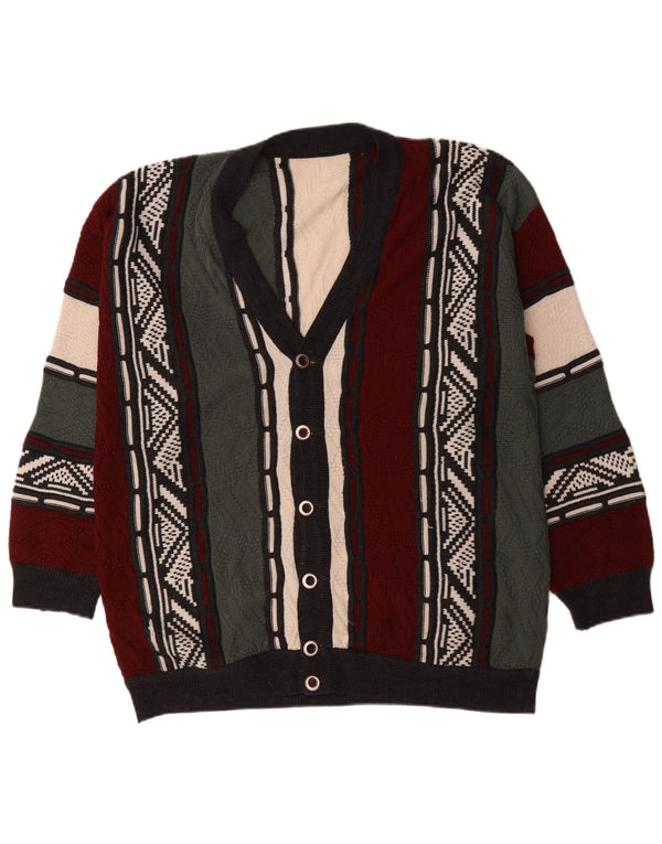 vintage Mens Cardigan Sweater XL Multicolore Fair Isle Polyacrylique