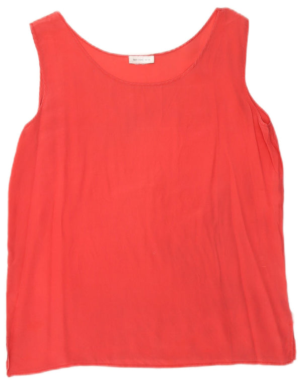 vintage Femme Blouse Sans Manches Top UK 14 Soie Rouge Moyenne