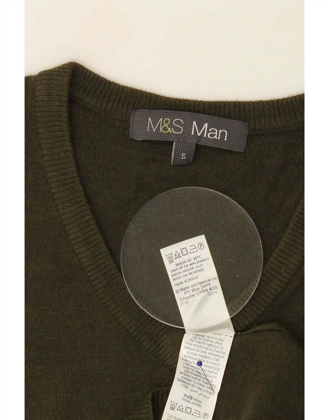 Marks & Spencer Pull col V pour homme Petit Kaki Acrylique