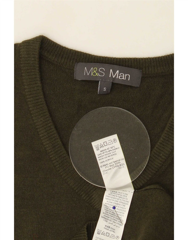Marks & Spencer Pull col V pour homme Petit Kaki Acrylique