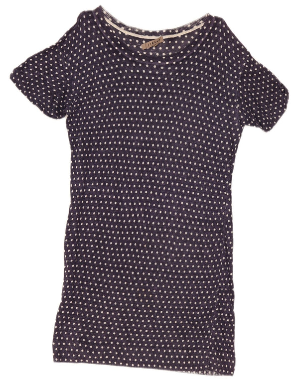 Jigsaw Robe T-Shirt Femme UK 14 Medium Bleu Marine à Pois Lin