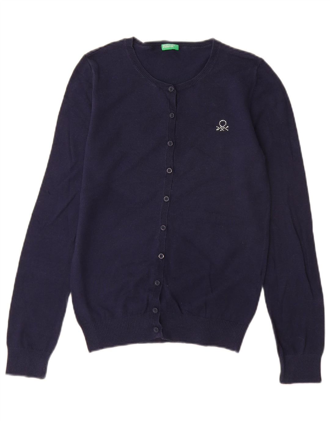 BENETTON Pull Cardigan Fille 13-14 Ans 3XL Bleu Marine Coton