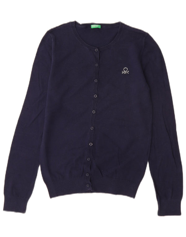BENETTON Pull Cardigan Fille 13-14 Ans 3XL Bleu Marine Coton